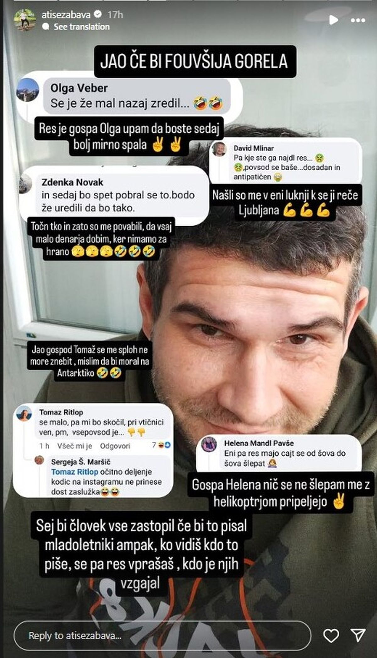 Luka Bračun, Instagram zgodba, objava, komentarji, 