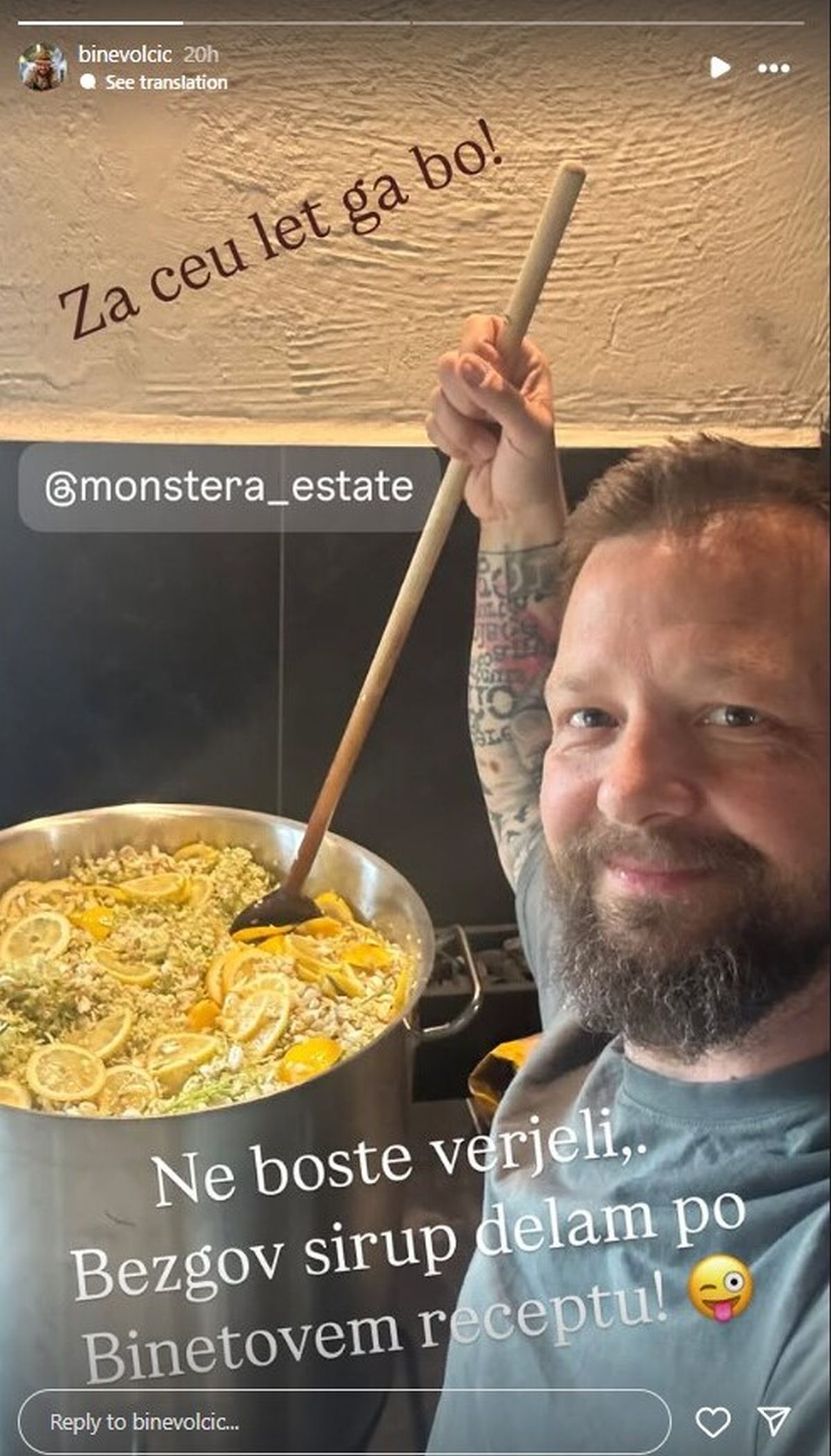 Bine Volčič kuhar, Bine Volčič, bezgov sirup,