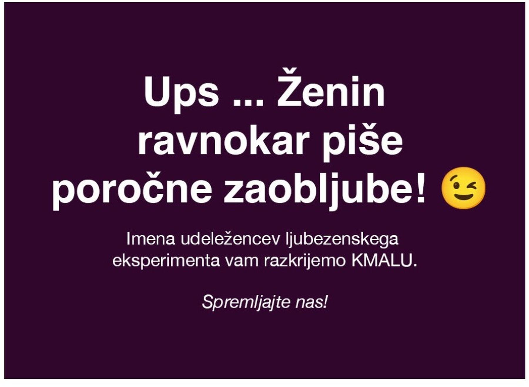 Poroka na prvi pogled, eksperiment, 