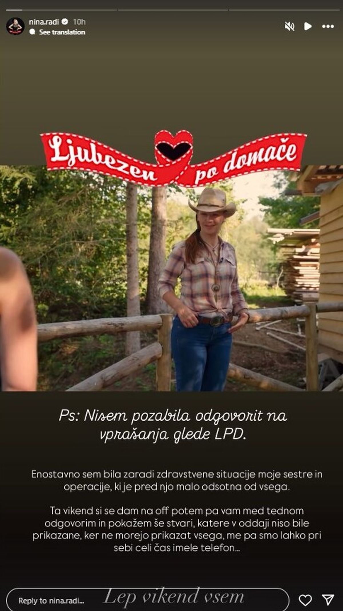 NIna Radi, Instagram sporočilo, 