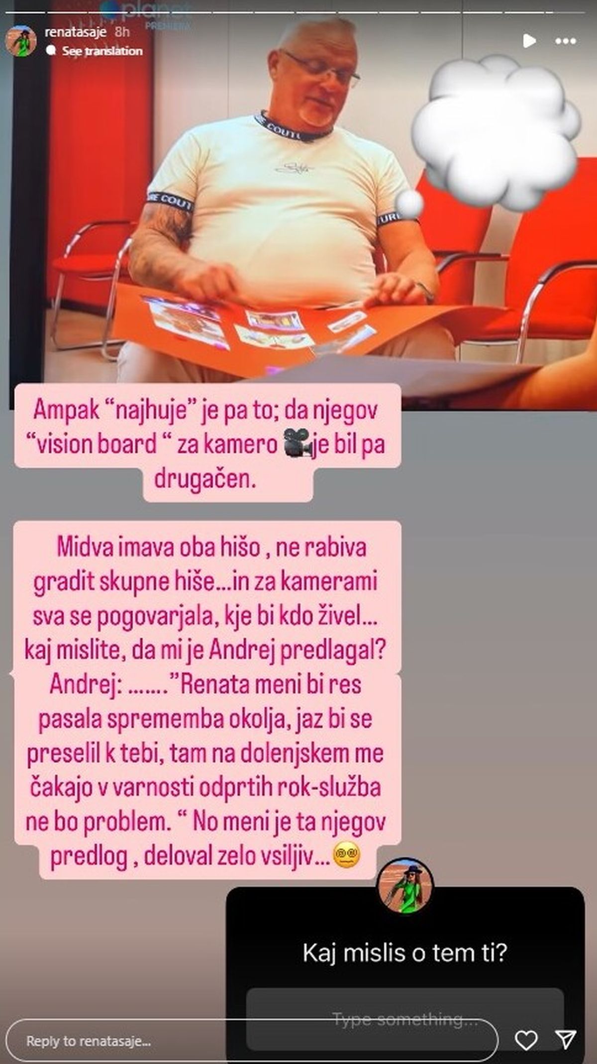 Instagram zgodba Renata Saje, Instagram, sporočilo,