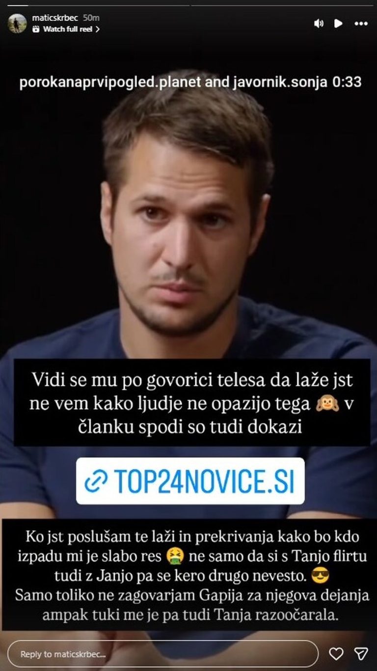 Matic Ropič Drama se nadaljuje: Matic razkril, da je Dino flirtal tudi z Janjo ...