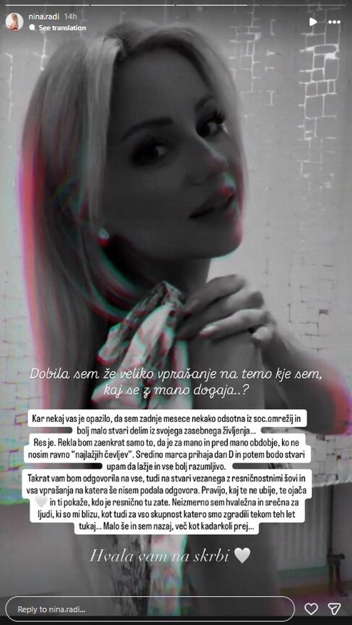 Instagram zgodba Nina Radi, Instagram,