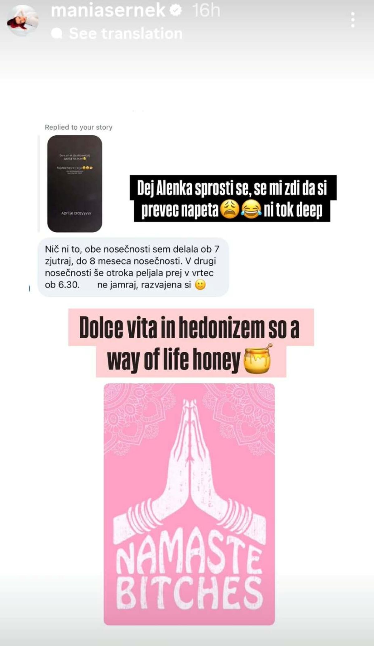 Manja, sporočilo, Instagram, 
