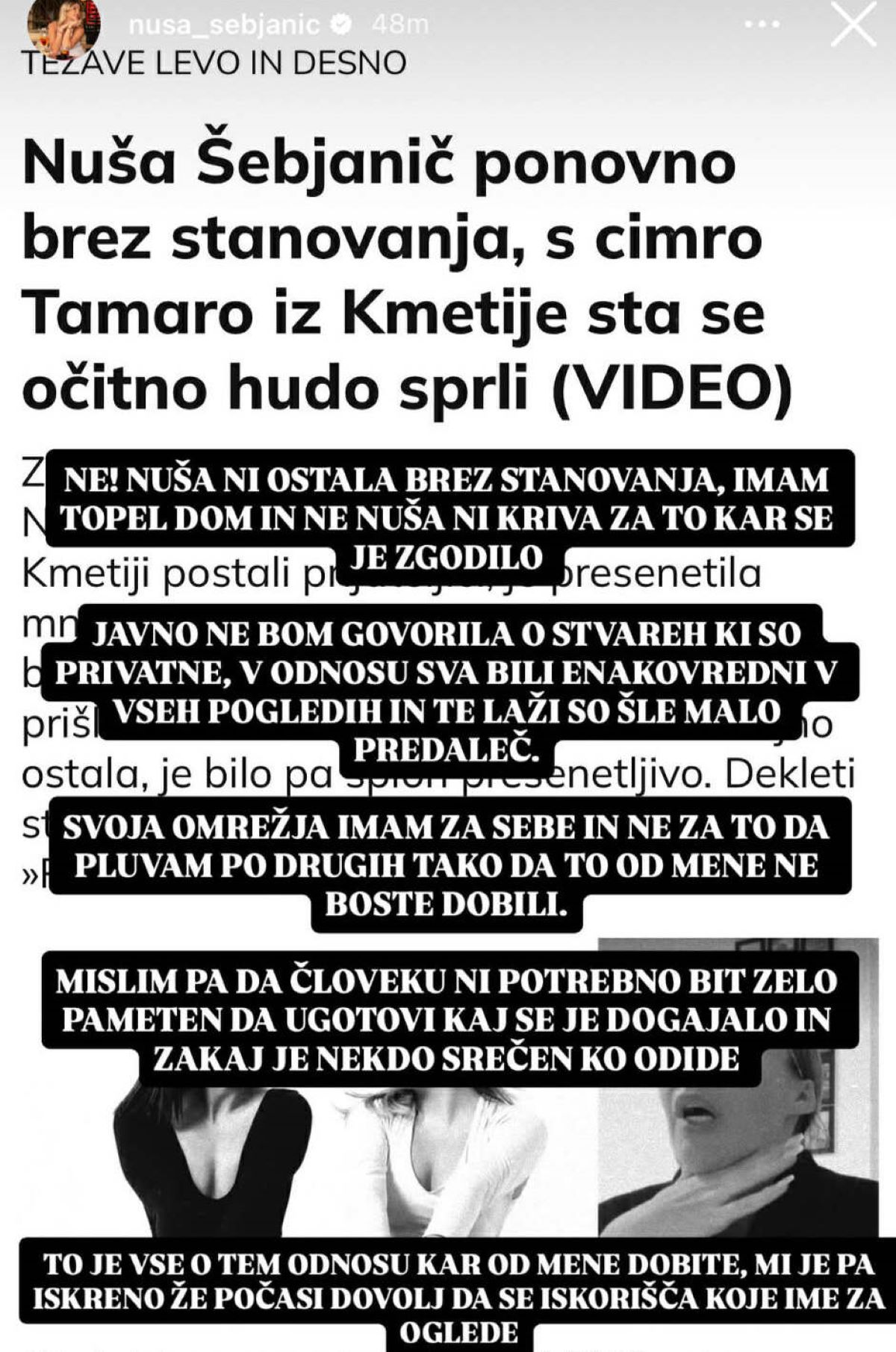 Instagram Nuša, sporočilo,
