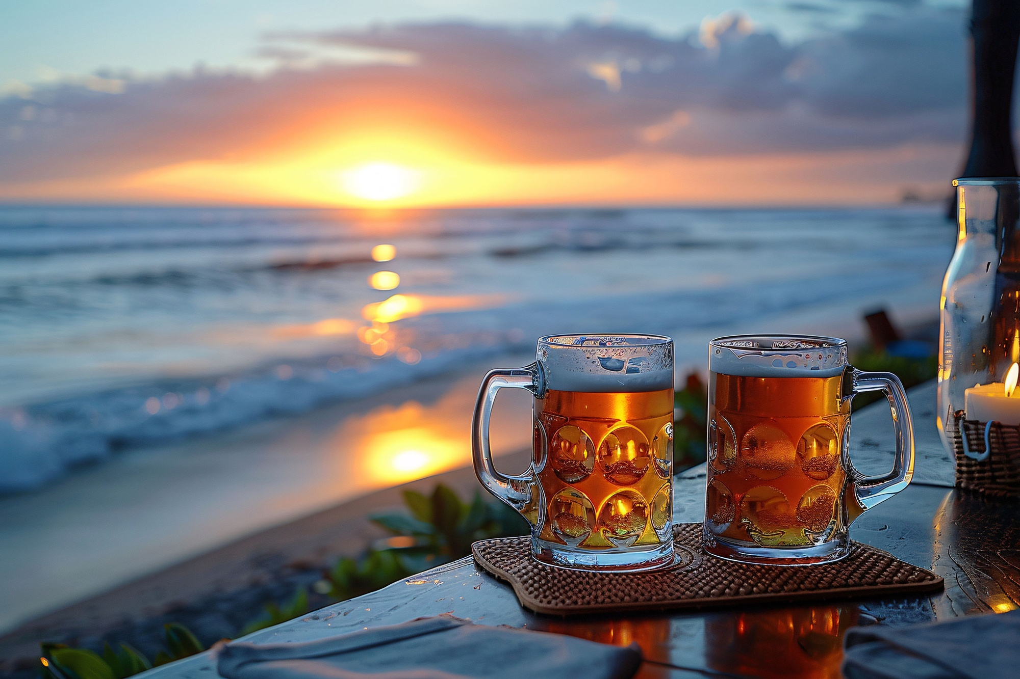 pivo ob sončnem zahodu